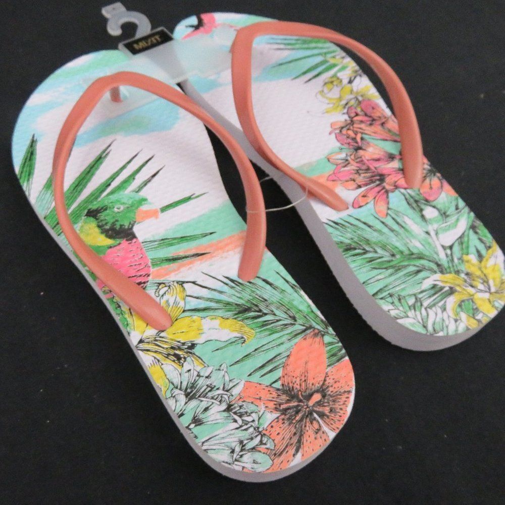 Parrot Tropical Flowers Pink Flip Flops Sandals